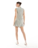 cowl neck mini dress with gathered waist detail in neutral stripe