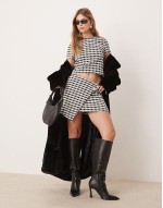 boucle wrap skirt & top co-ord in black check