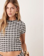 boucle wrap skirt & top co-ord in black check