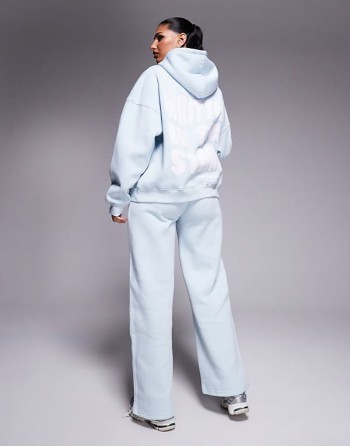 wavy back print logo hoodie and wide leg joggers co-ord in mint
