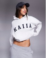 oversized logo hoodie and wide leg jogger co-ord in grey marl