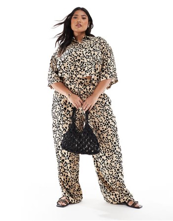 Curve cropped shirt and pull on trousers co-ord in animal print
