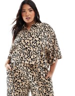 Curve cropped shirt and pull on trousers co-ord in animal print