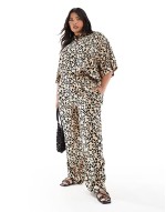 Curve cropped shirt and pull on trousers co-ord in animal print